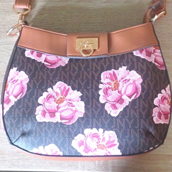 ❤️NEW Jones New York Brown and Pink Floral Shoulder Bag, Party, Brunch, Date - Picture 1 of 7